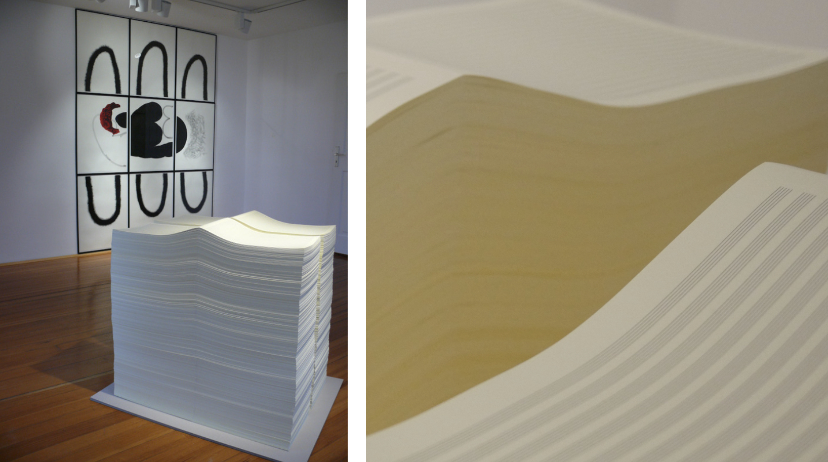 „Die Musik die ich gemacht hätte“, 2016, Material Notenpapier, 84 x 64 x 85 cm. Gesamt- und Detailansicht